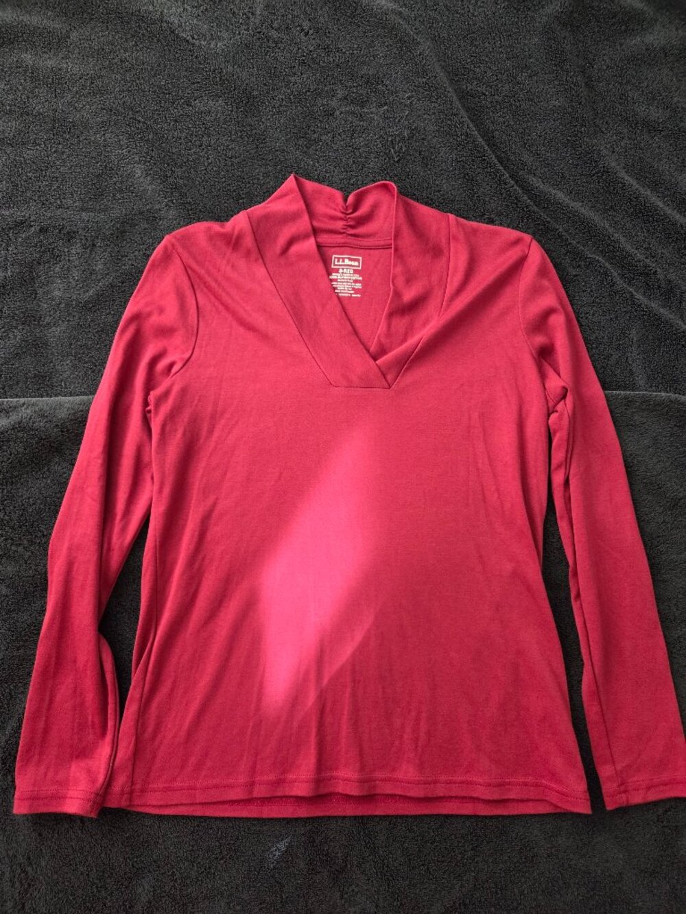 LL Bean Women's Supima Cotton Shawl Collar Long Sleeve Shirt Bordeaux Red